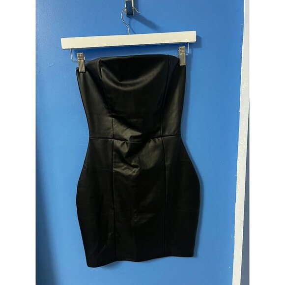 Windsor Strapless Black Faux Leather Bodycon Mini Dress Back Zipper Closure, rav - Picture 8 of 8